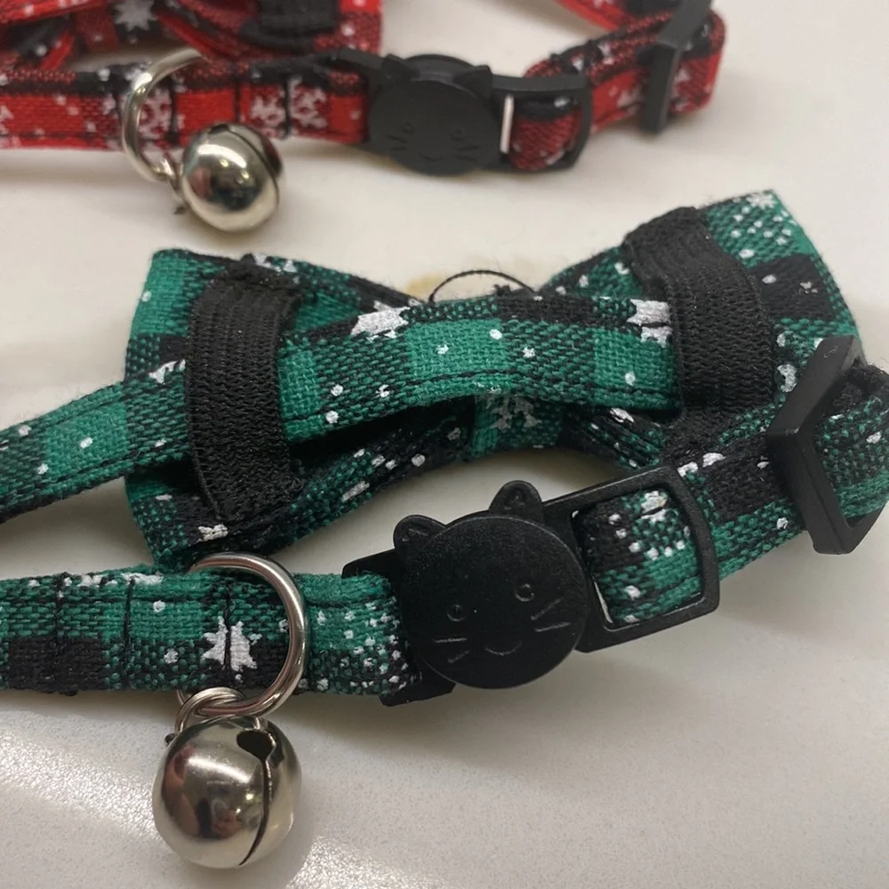 Bowtie Kitty Christmas collars snowflakes plaid bells new